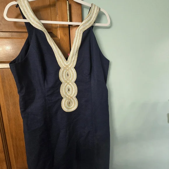lilly pulitzer navy dress with gold Lilly Pulitzer Cameron Popover Dress